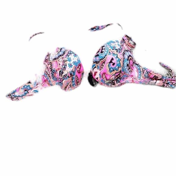 ( J) NWOT Shade & Shore Paisley * Floral Pink & Black Bikini Top - Picture 2 of 6